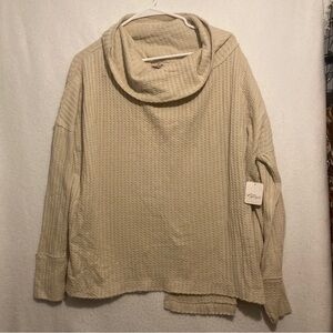 Free People Size Small Juicy Long Sleeve Cowl Neck Split Back Thermal Stone Cold